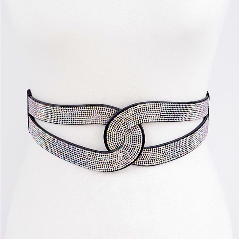 Black Rhinestone Corset Waist Statement Belt (Available in Plus)